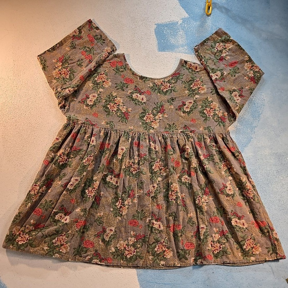 VTG Ciel USA‎ Womens M Floral Mini Dress Flowers Green Leaves Gathered Skirt USA